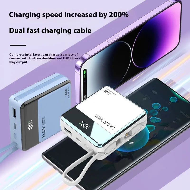 Super fast charge power bank 10000mAh with cable in black plastic shell