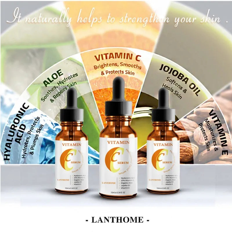 Vitamin C and hyaluronic acid facial serum bottle 10ml for skin brightening and moisturising
