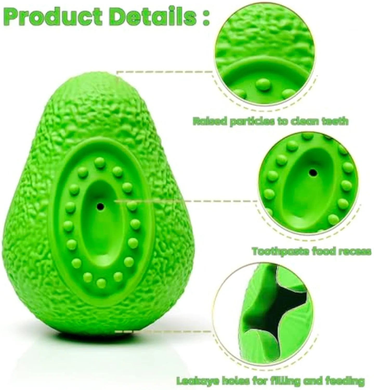 Green natural rubber indestructible dog chew toy shaped like an avocado.