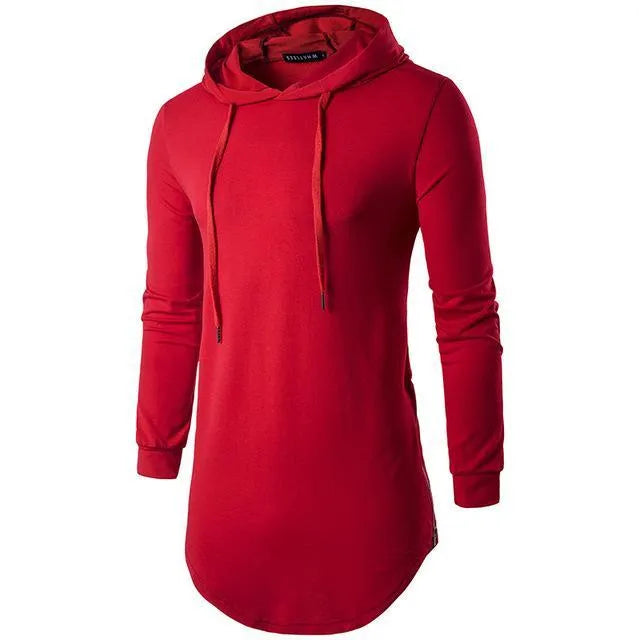 Men's hooded full sleeve cotton broadcloth T-shirt in solid colour