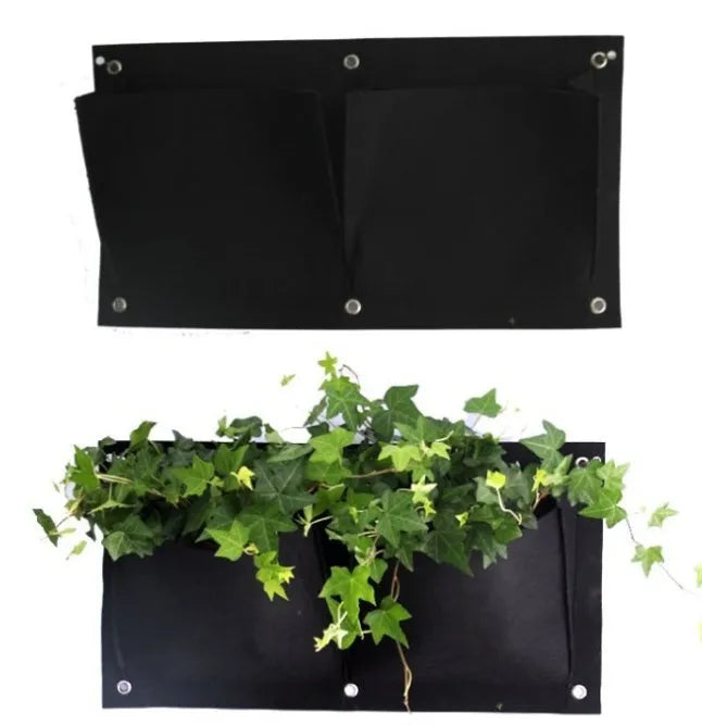 Vertical felt wall garden planter with 18 planting pockets for herbs and flowers