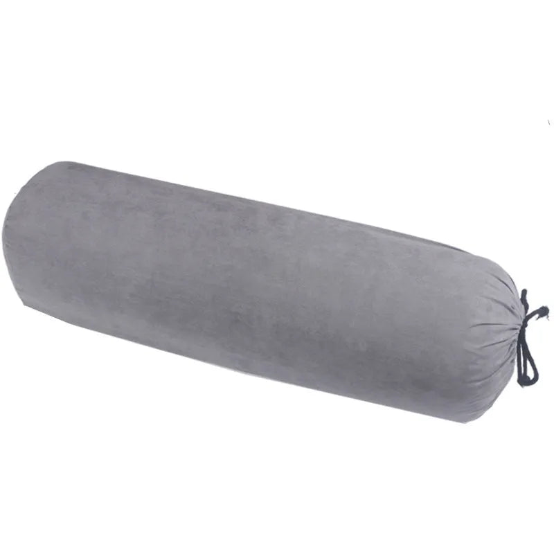 Cotton and linen yoga auxiliary pillows in four colours: blue, green, grey, purple, placed on a living room floor