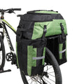 Rhinoceros bicycle rear storage bag with 70L capacity in green colour mounted on bicycle frame