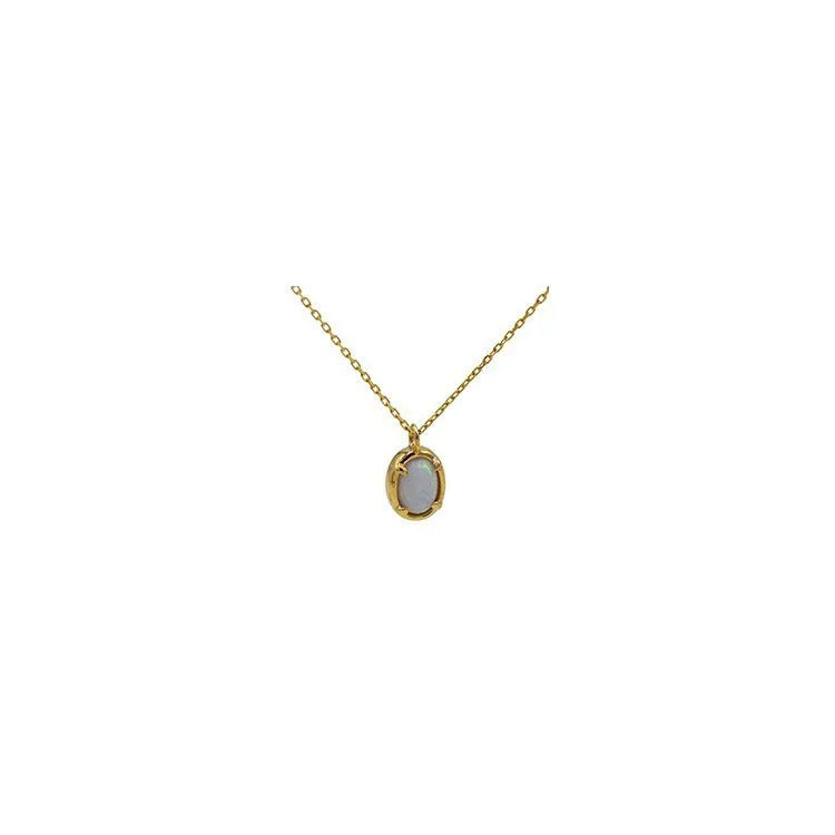 Oval geometric jelly opal pendant necklace in sterling silver with gold or white gold plating.