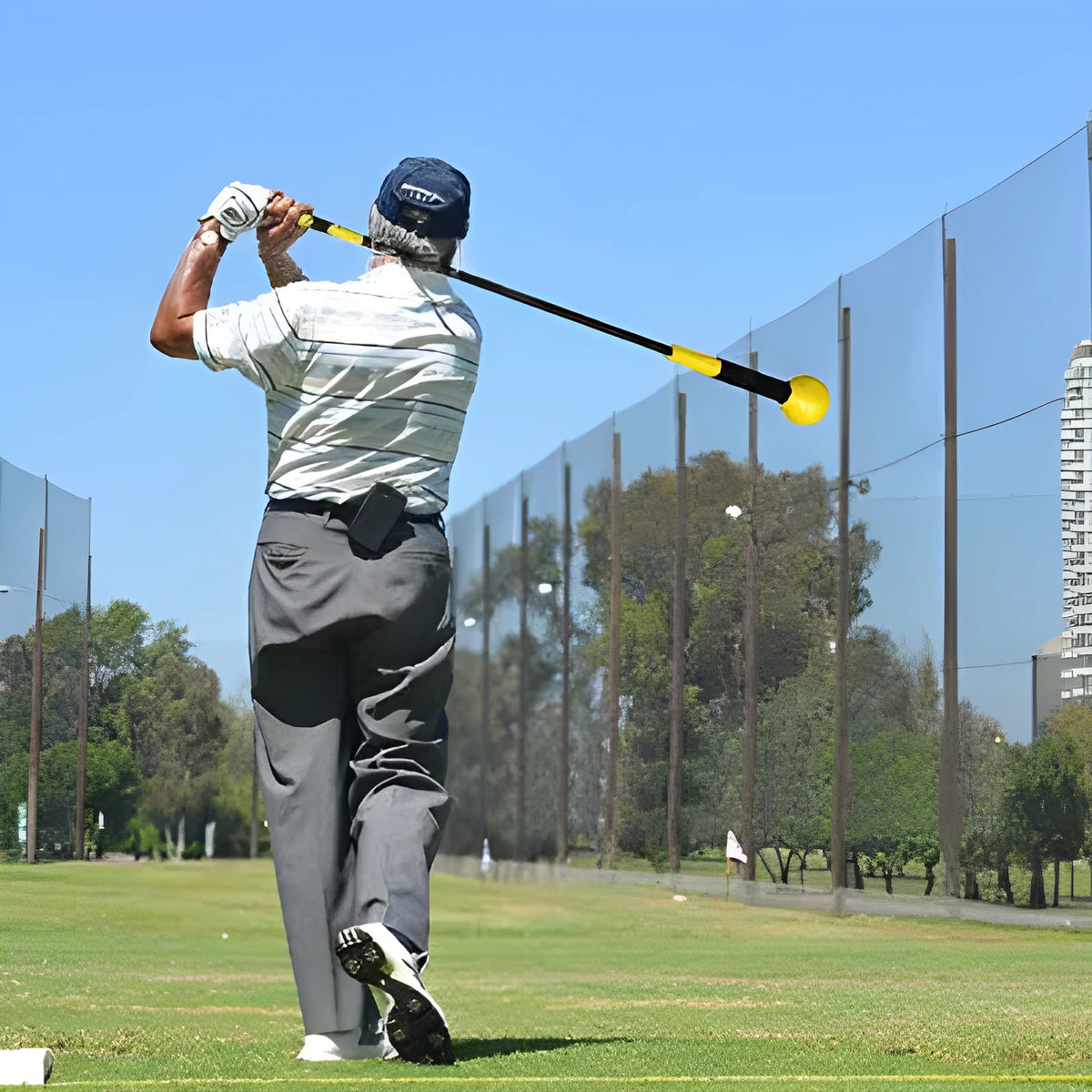 Golf swing trainer with imported silica gel, glass fiber and TPU, 115cm maximum length, blue green red yellow options