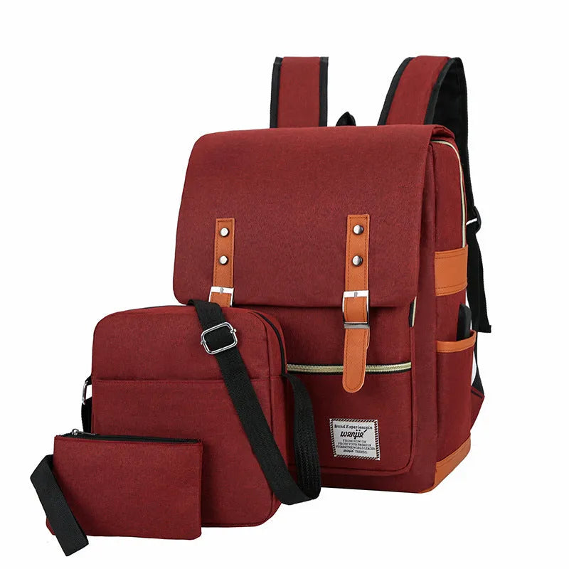 Three-piece business computer backpack in Oxford cloth with curved shoulder straps and multiple compartments