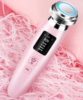 Pink handheld facial cleansing and rejuvenation beauty instrument showing 185mm length