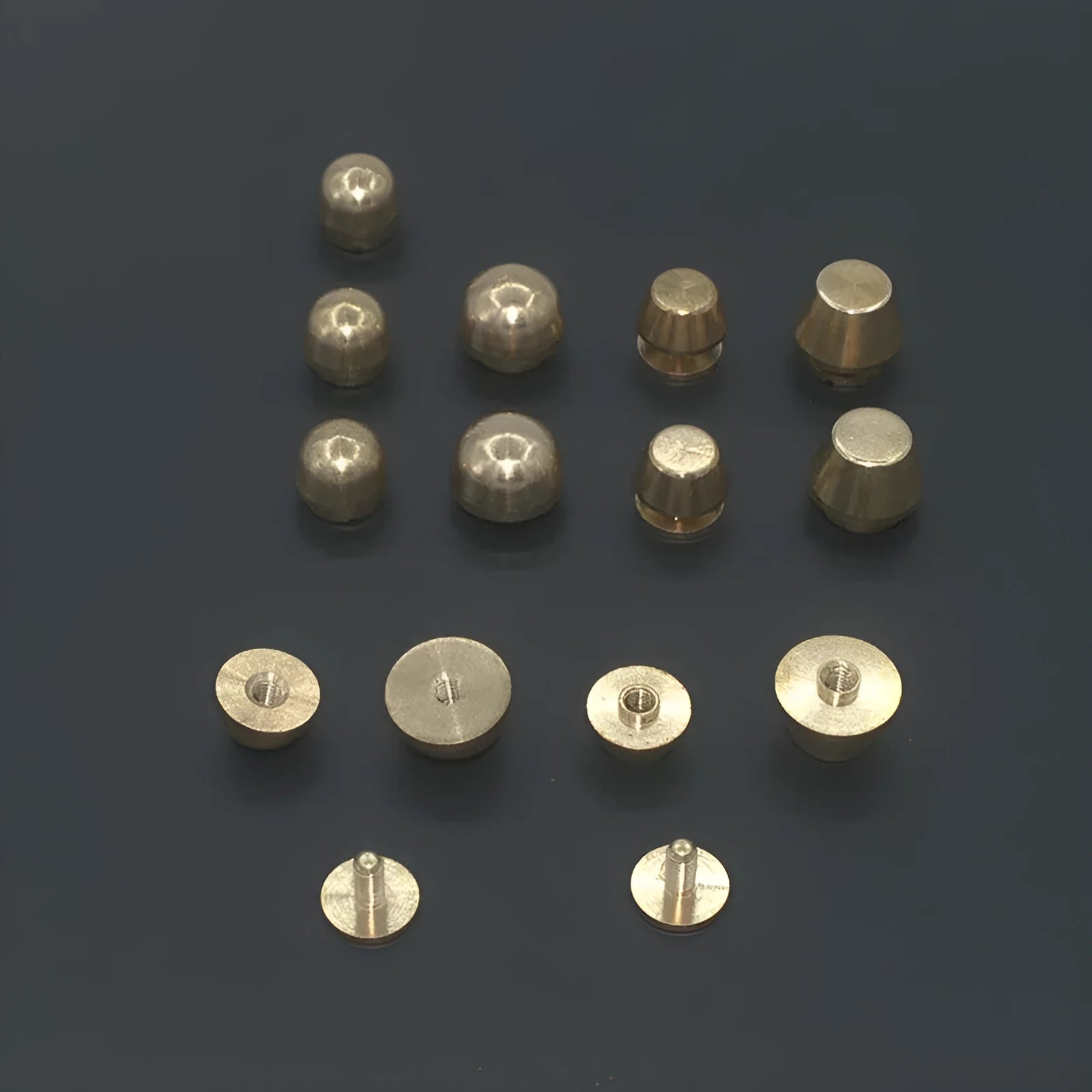 Brass decorative buckle foot nails in geometric and round styles for leathercraft hardware