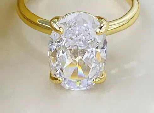 Oval cut solitaire ring in sterling silver with four-claw setting.