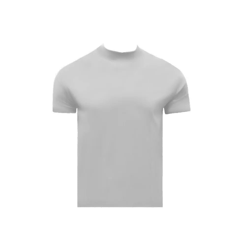 Men's cotton short sleeve t-shirt with half turtleneck drop shoulder loose fit in solid colour