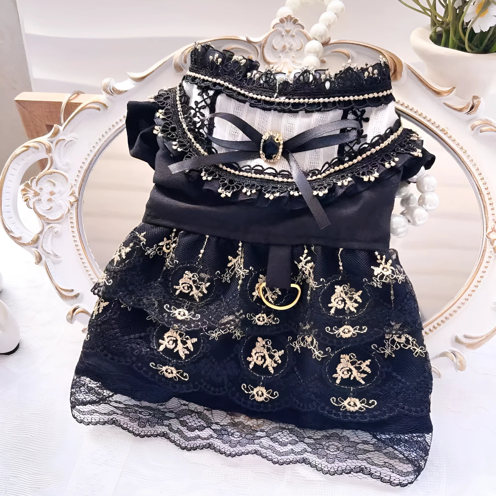 Golden gothic princess skirt pet clothing for small dogs and cats with polyester construction