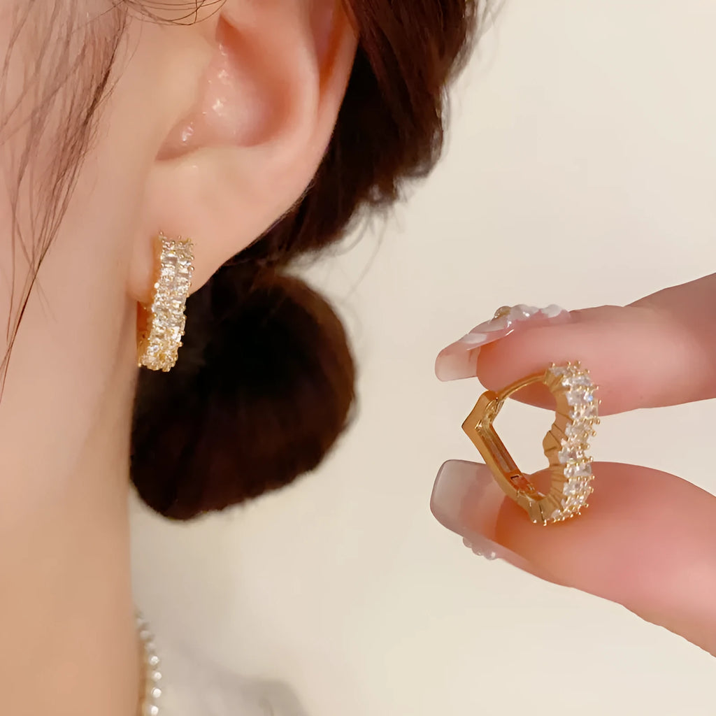 Heart shaped micro inlaid zircon ear clip with real gold plating on copper for women