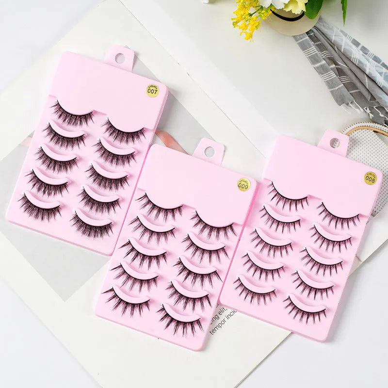 Set of manga false eyelashes showing three styles: 007, 008, and 009, with black plastic terrier.