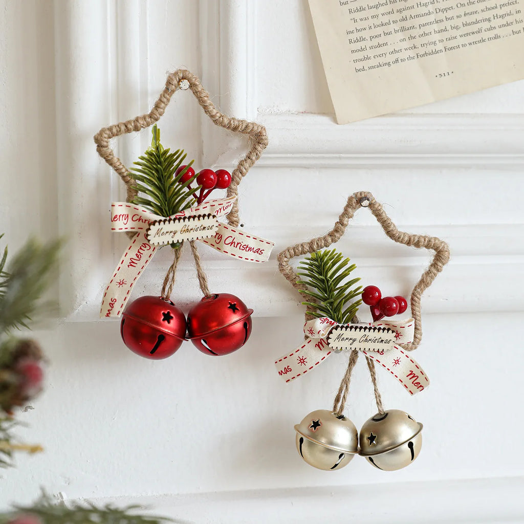 Metal bell Christmas decoration in gold, green, red or silver, iron hanging ornament for festive display
