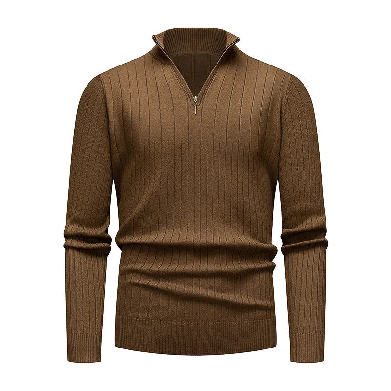 Men's half zip striped knit sweater, loose fit, stand collar, long sleeve, available in five colours M to XXXL