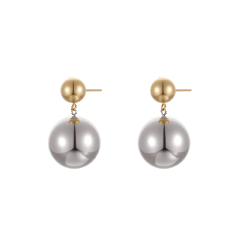 Stainless steel geometric ear studs with round bead design and colour-block electroplating