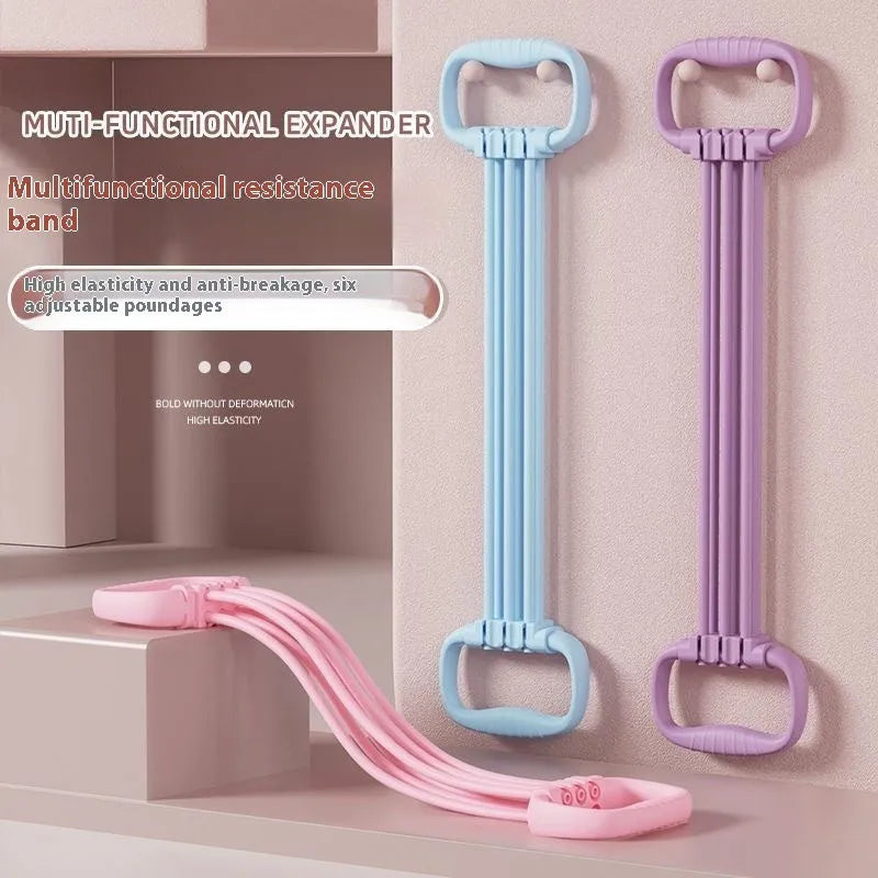 Women's adjustable chest expander with TPE pull rope in pink, blue, or purple colours