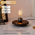Suspension bulb small night lamp with iron art construction and wood grain base