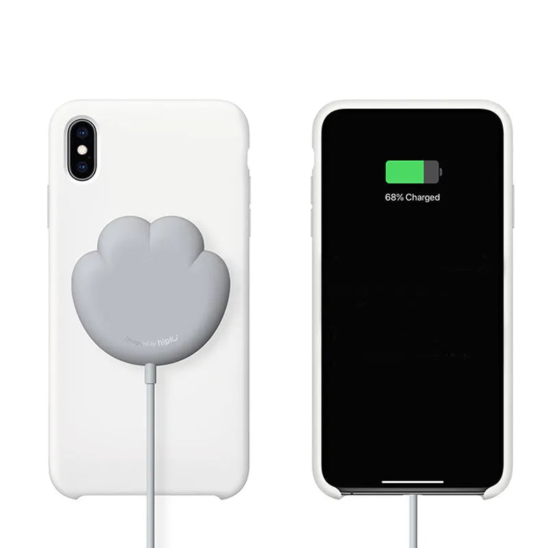 Pink cat claw sucker wireless charger with 10W output, compact pad on desk