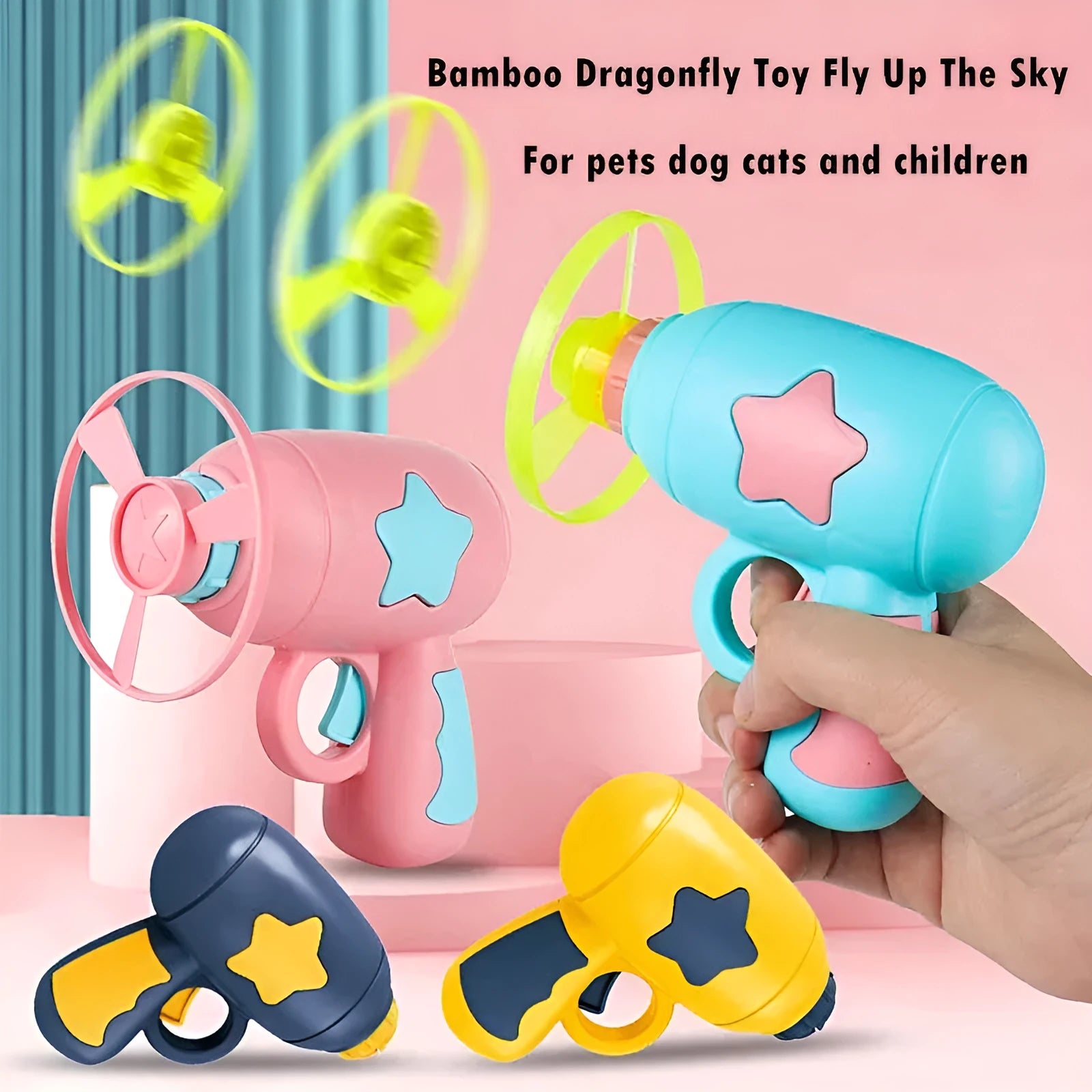 LED light-up flying saucer toy set with launcher gun, three glowing discs, and target board.