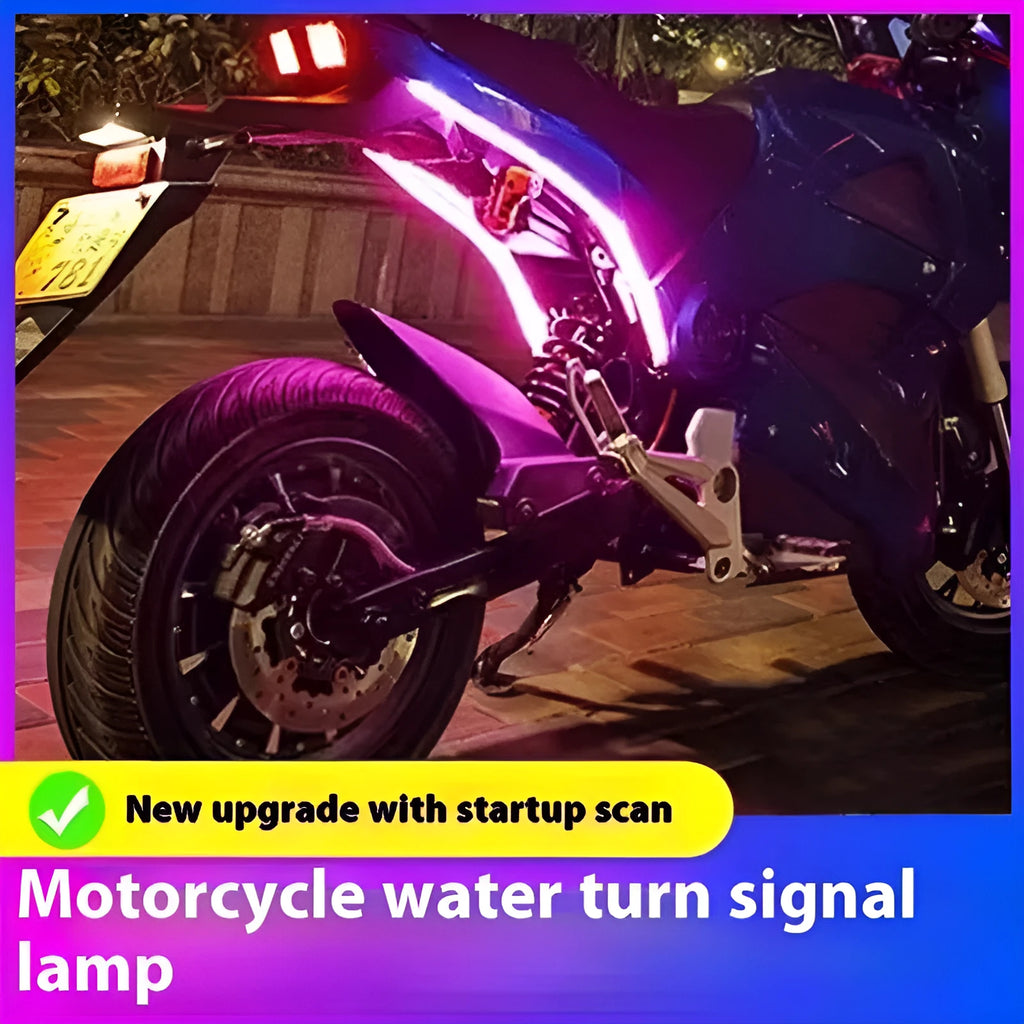 Motorcycle running water ambience light strip showing colour transition effects in PVC housing with length options