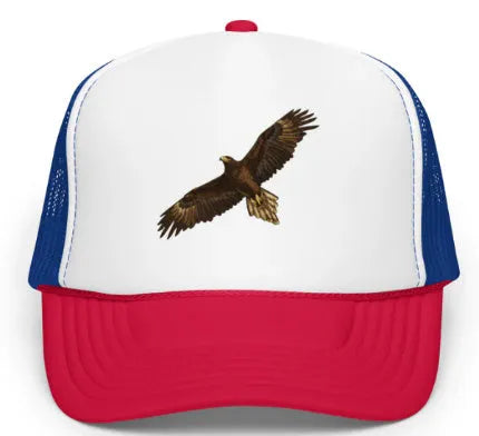 Red Sponge Hawk embroidery baseball cap with dome crown and adjustable back