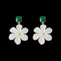 Dark green sweet earrings with needle flowers design, alloy material.