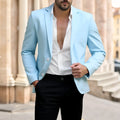 Men's Korean slim fit blazer in khaki with patch pockets and polyester lining