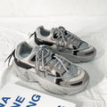 Men's white Korean-style platform dad shoes with lace-up front and breathable mesh lining.
