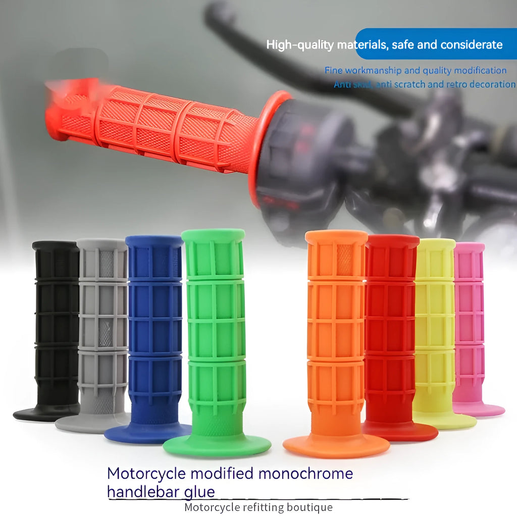 Pair of 22mm motorcycle handlebar grip covers in assorted colours on a grey background.