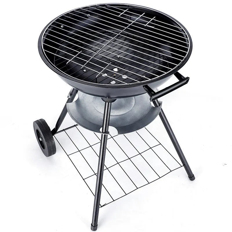 Portable 14-inch iron barbecue oven grill with apple stove design for garden cooking.