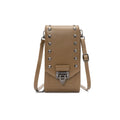 Rivet design solid colour PU leather crossbody bag for women, vertical square shape with cover closure and card slot