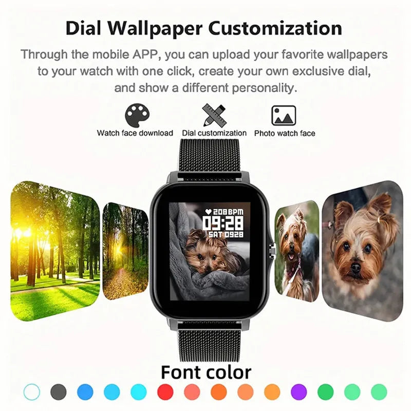 Smart watch with 144-inch screen showing heart rate display and Bluetooth calling interface