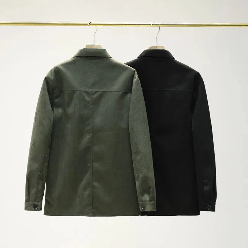 Men's loose fit long sleeve lapel collar shirt in black polyester fabric