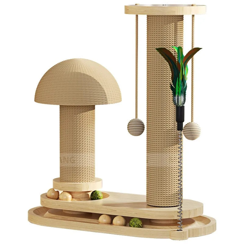 Solid wood cat scratching post with rotating turntable toy in basic style big flower pattern