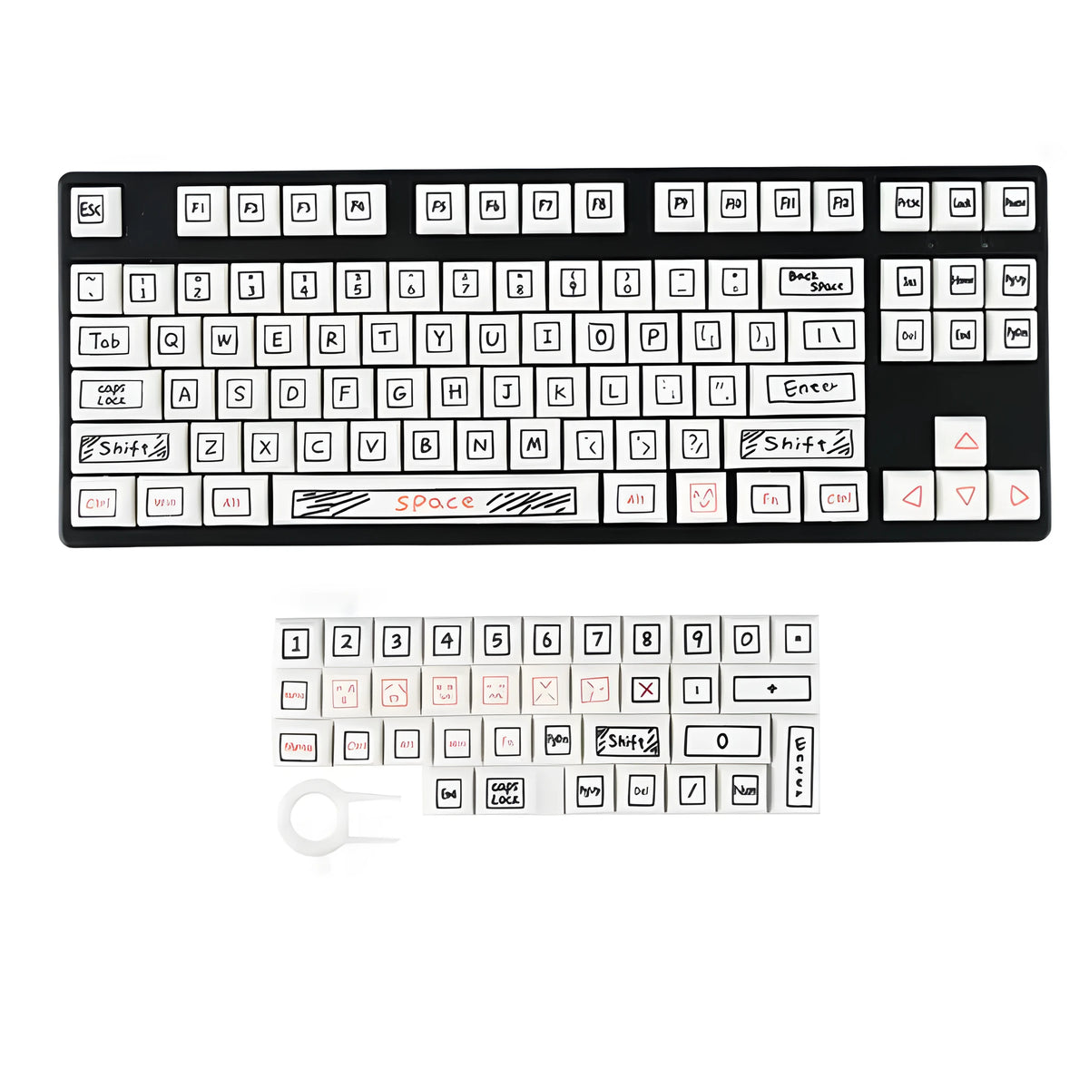 Square graffiti theme keycap set with 125 hand-drawn comic style keys for mechanical keyboards