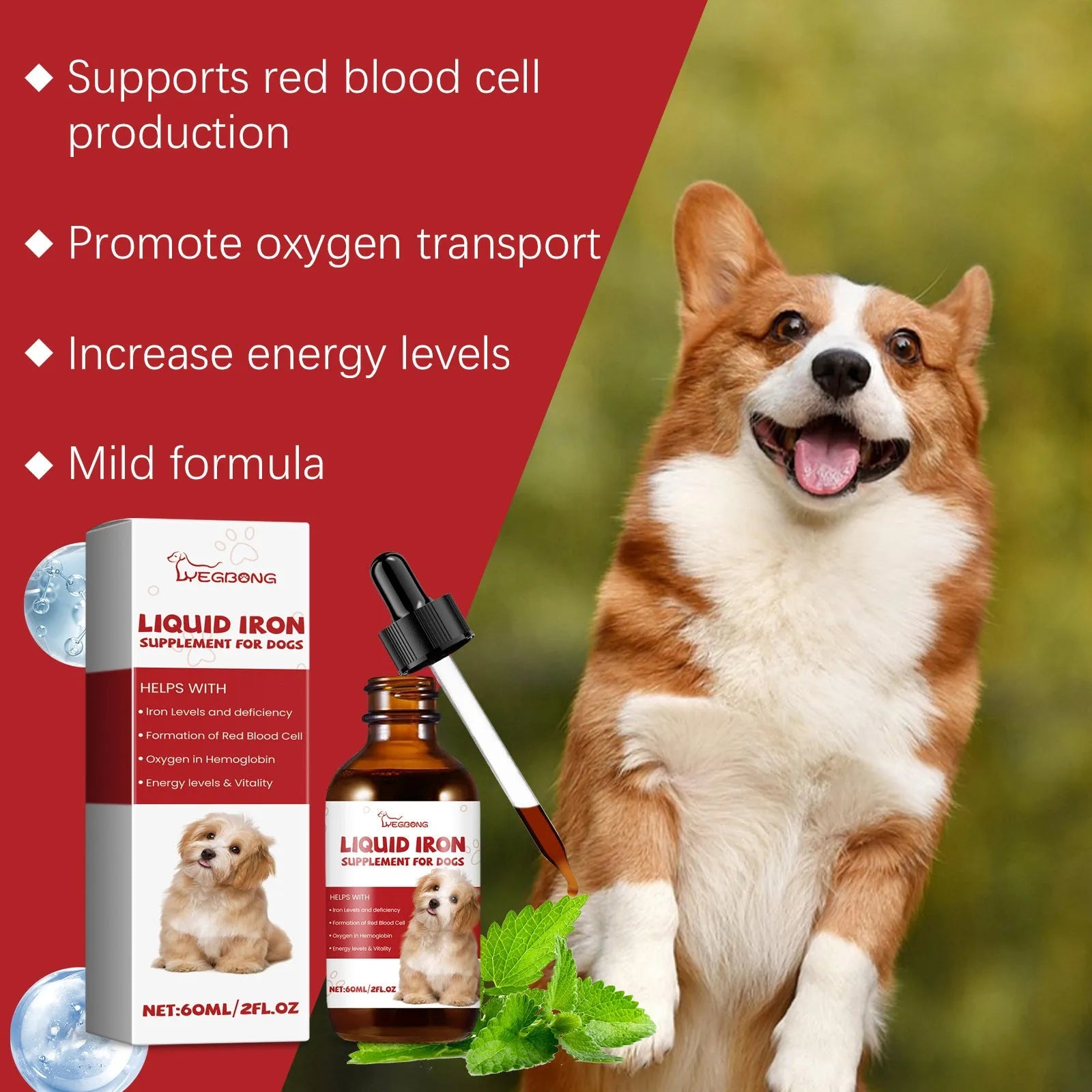 60ml pet dog syrup bottle with mild ingredient supplement formula