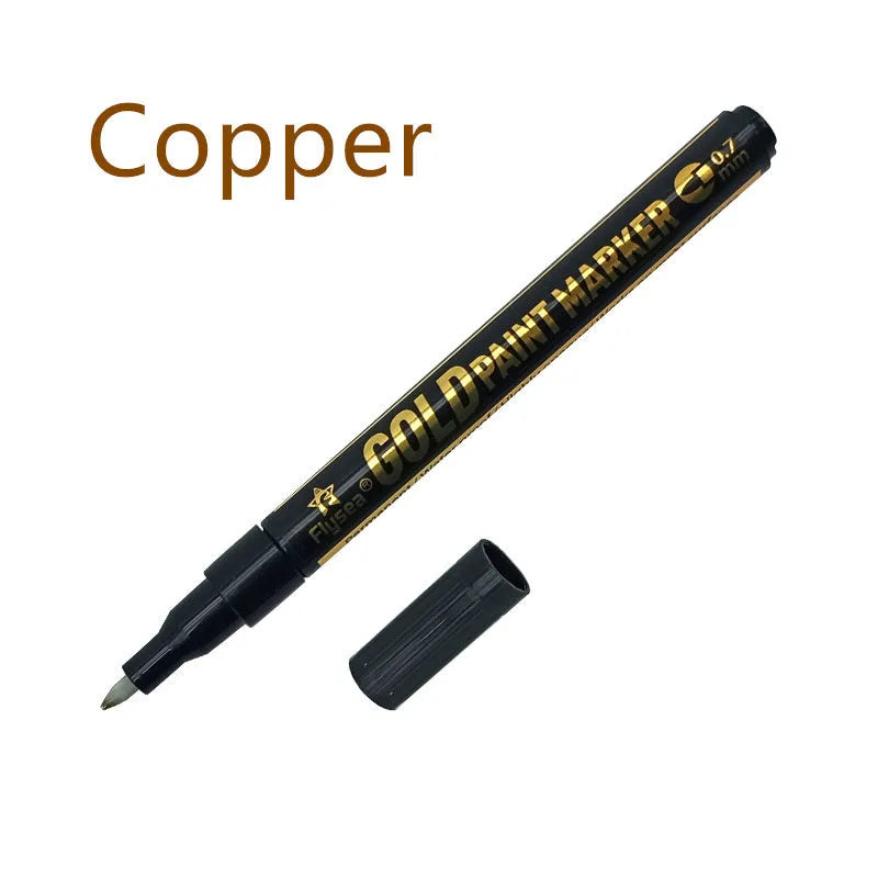 Flysea 3.0mm chrome metal marker pen with reflective paint for writing on multiple surfaces.