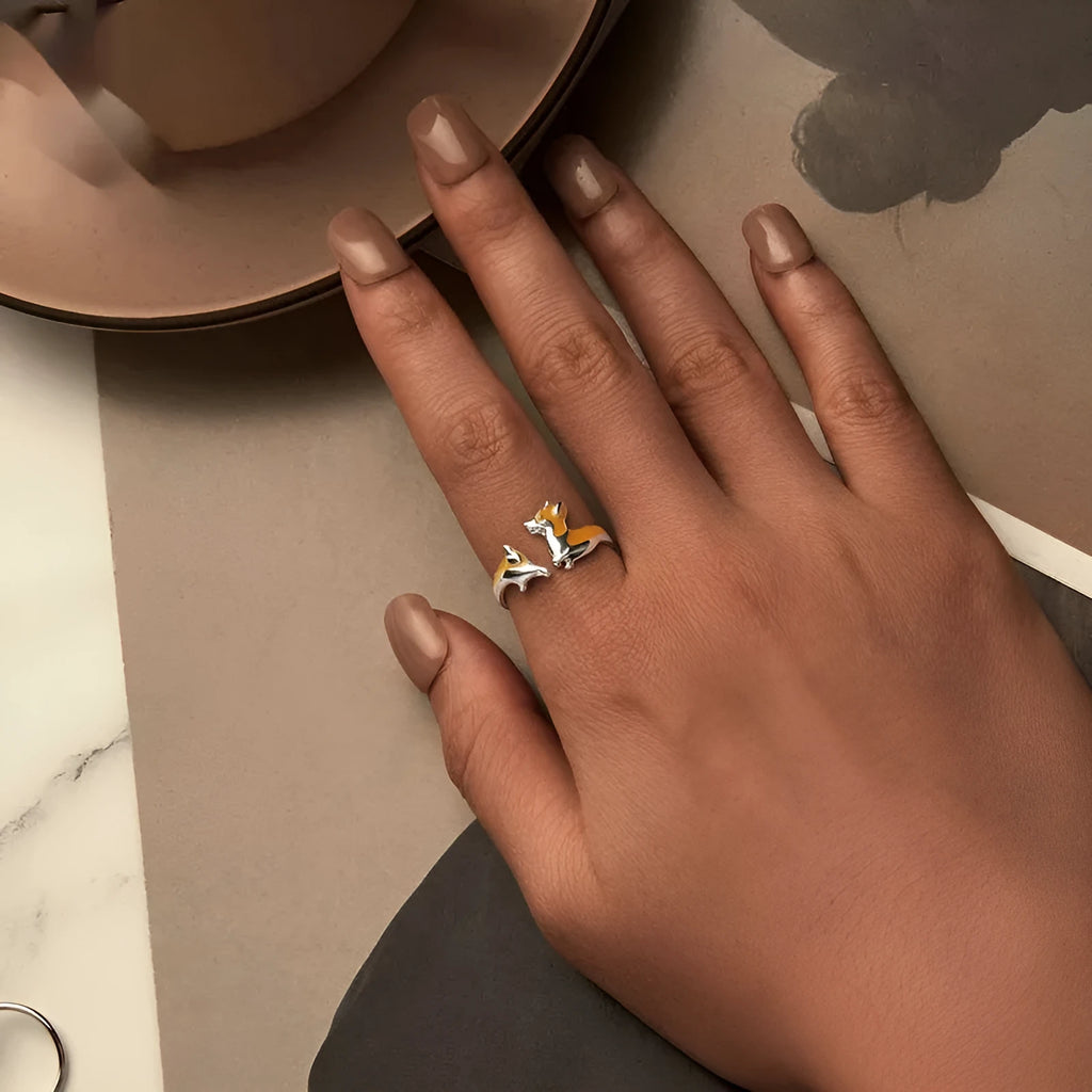 Sterling silver corgi cartoon ring with electroplated SCR1014-E colour for women