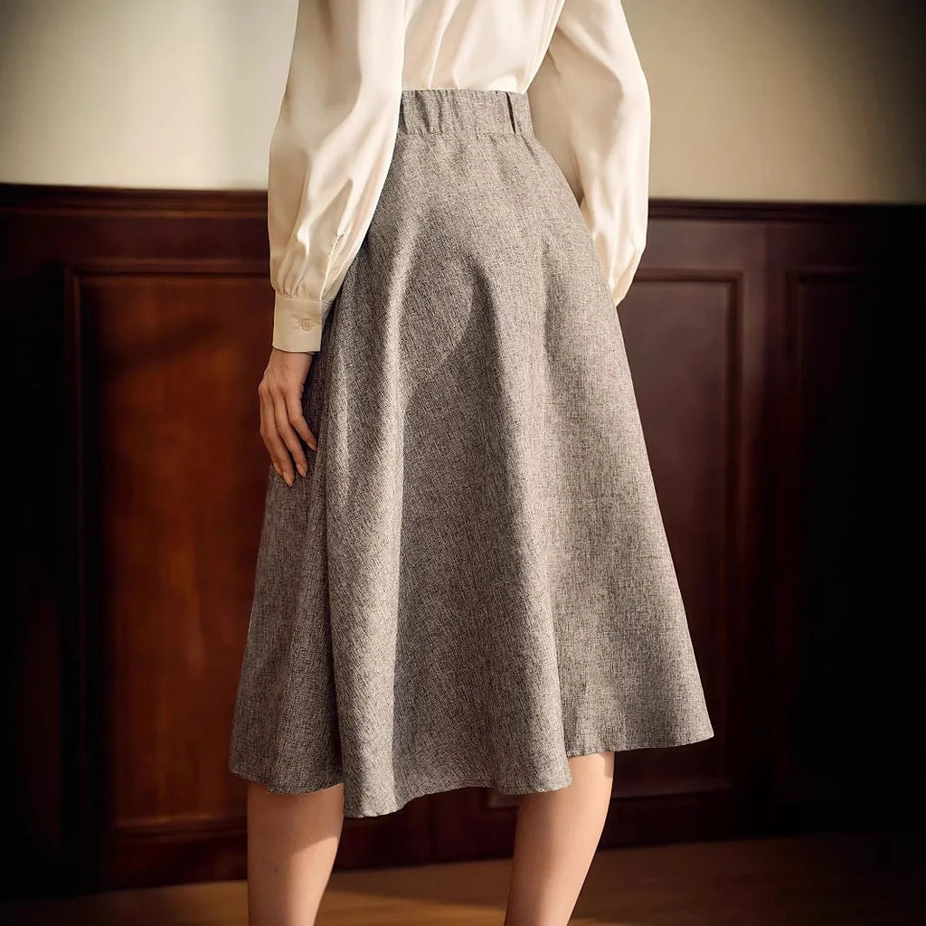 Khaki high-waisted A-line skirt for women with three-dimensional decoration in S to XL