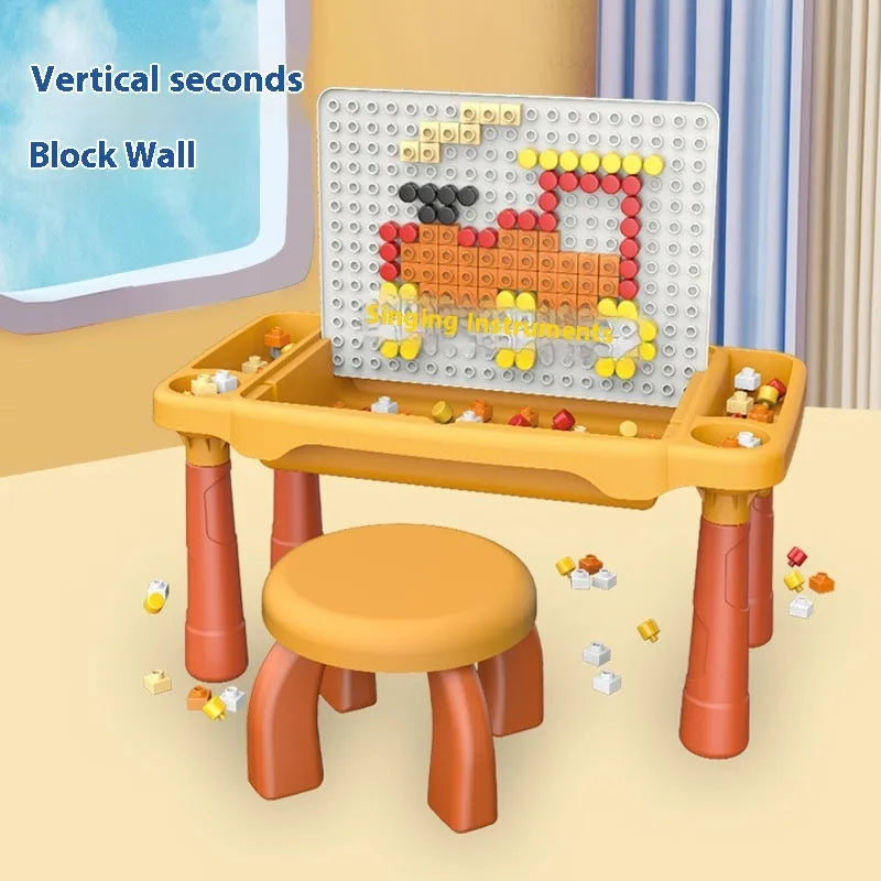 Large particle mushroom nail building blocks set with table and chair in assorted colours