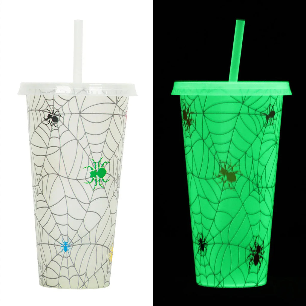 Halloween luminous plastic straw cup with 720ml capacity and cylindrical design