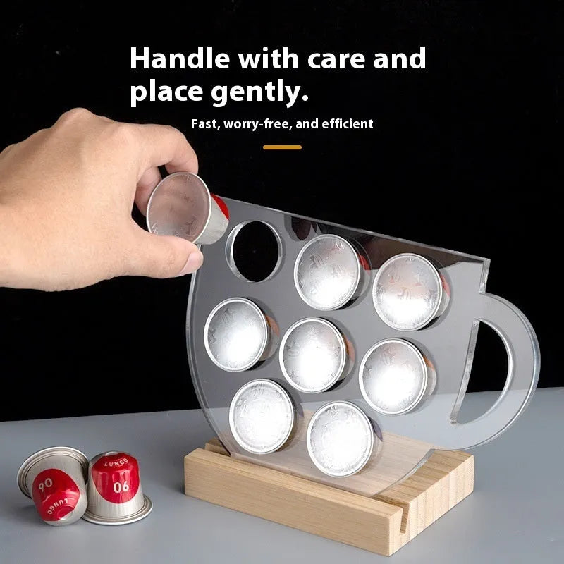 Rotatable acrylic coffee capsule storage rack in S M L sizes with solid colour pattern and pad glaze finish