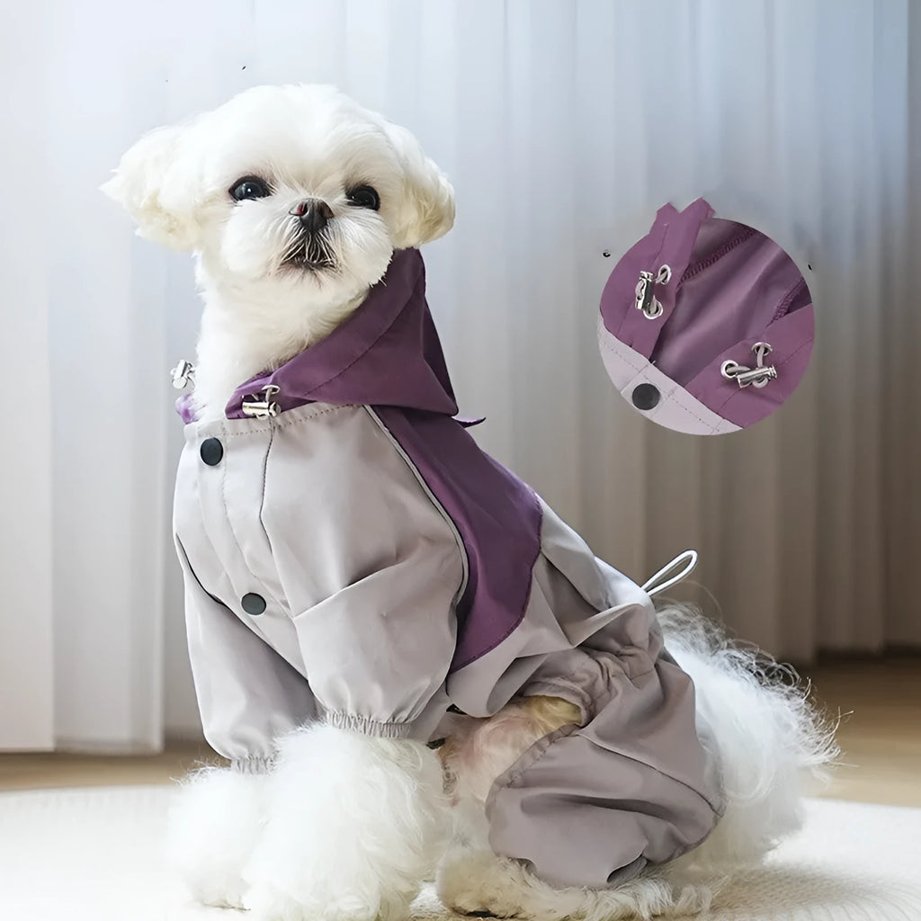Pet raincoat for small and medium dogs in khaki colour, waterproof polyester material