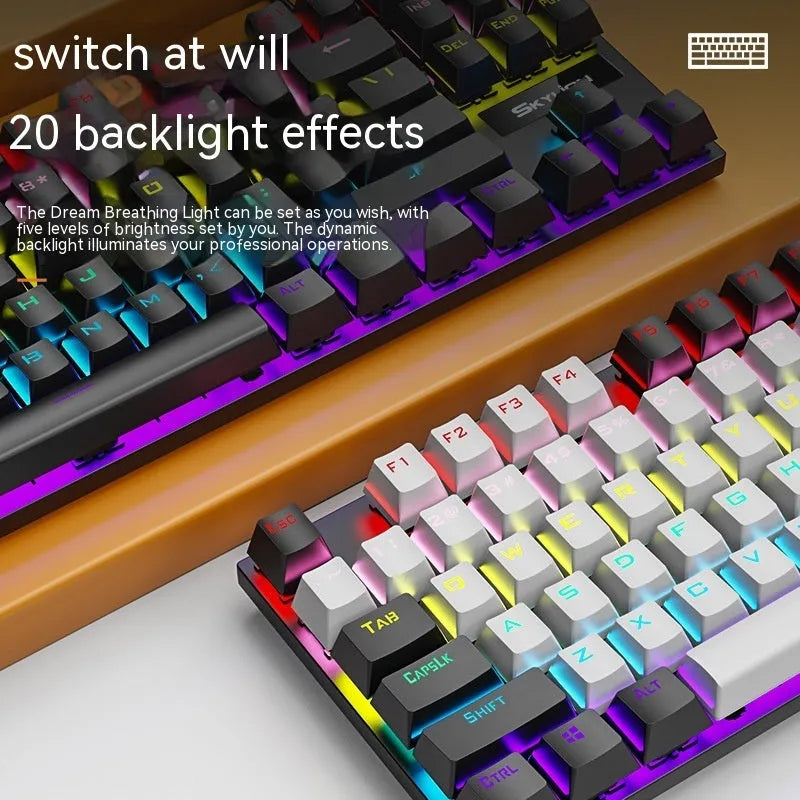 K87 mechanical keyboard with green or red axis switches, metal frame, and 1.4m cable in selected colour