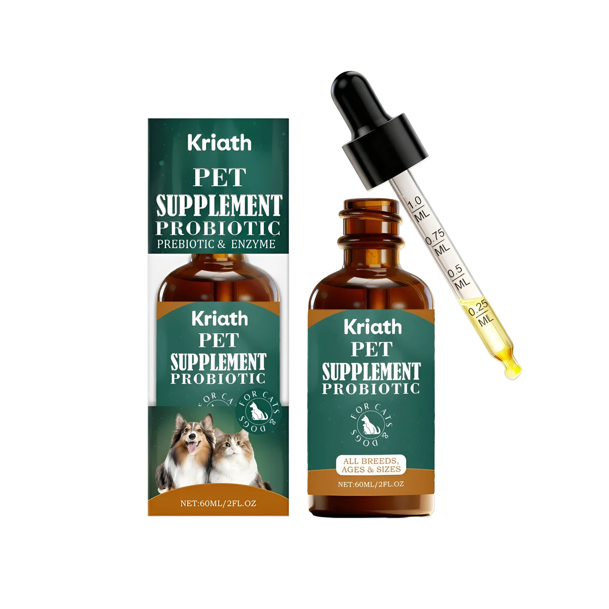 Probiotic Support Drops for cats and dogs 60ml dropper bottle with plant glycerin