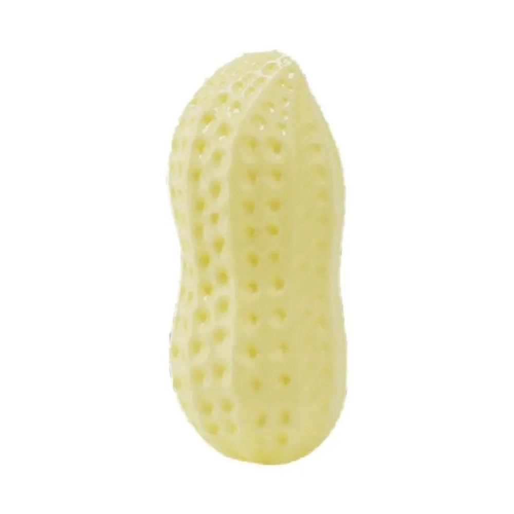 Yellow rubber vinyl dog toy for small dogs with elastic chew and sound feature