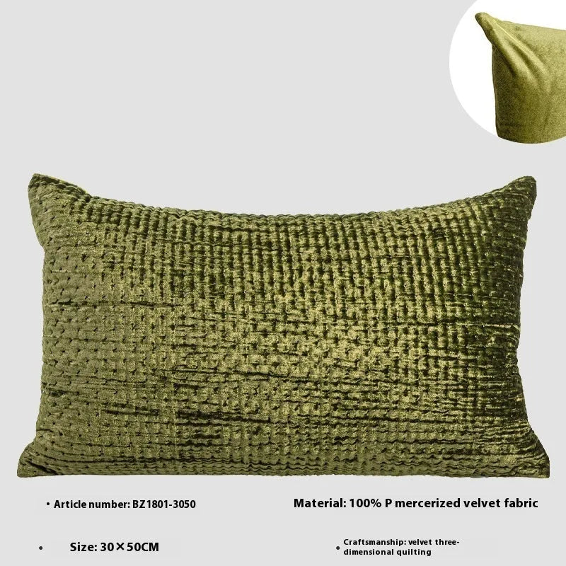 Antique style quilted cushion pillow with mercerised velvet embossing in green, red, mocha, and orange colour options