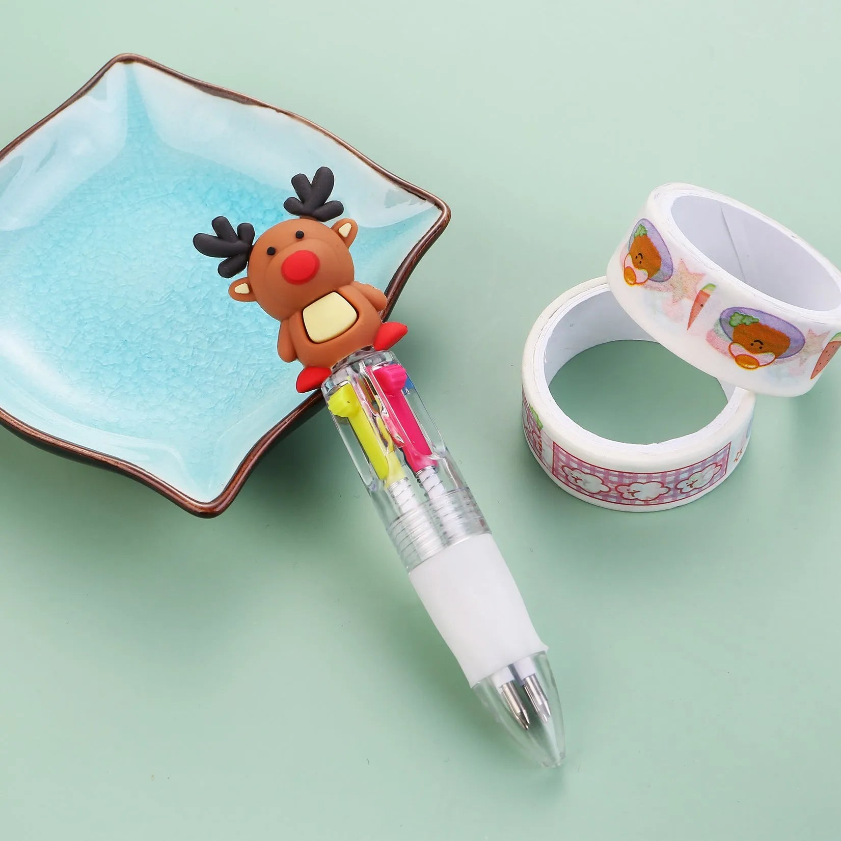 11cm Christmas four-colour ballpoint pen with press button and festive designs