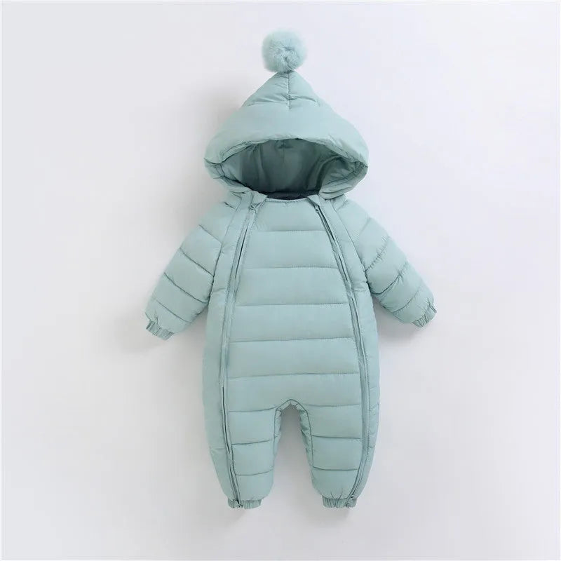 Cotton hooded zip-up baby romper in red, green, yellow, black, navy blue, or orange, sizes 70cm to 100cm